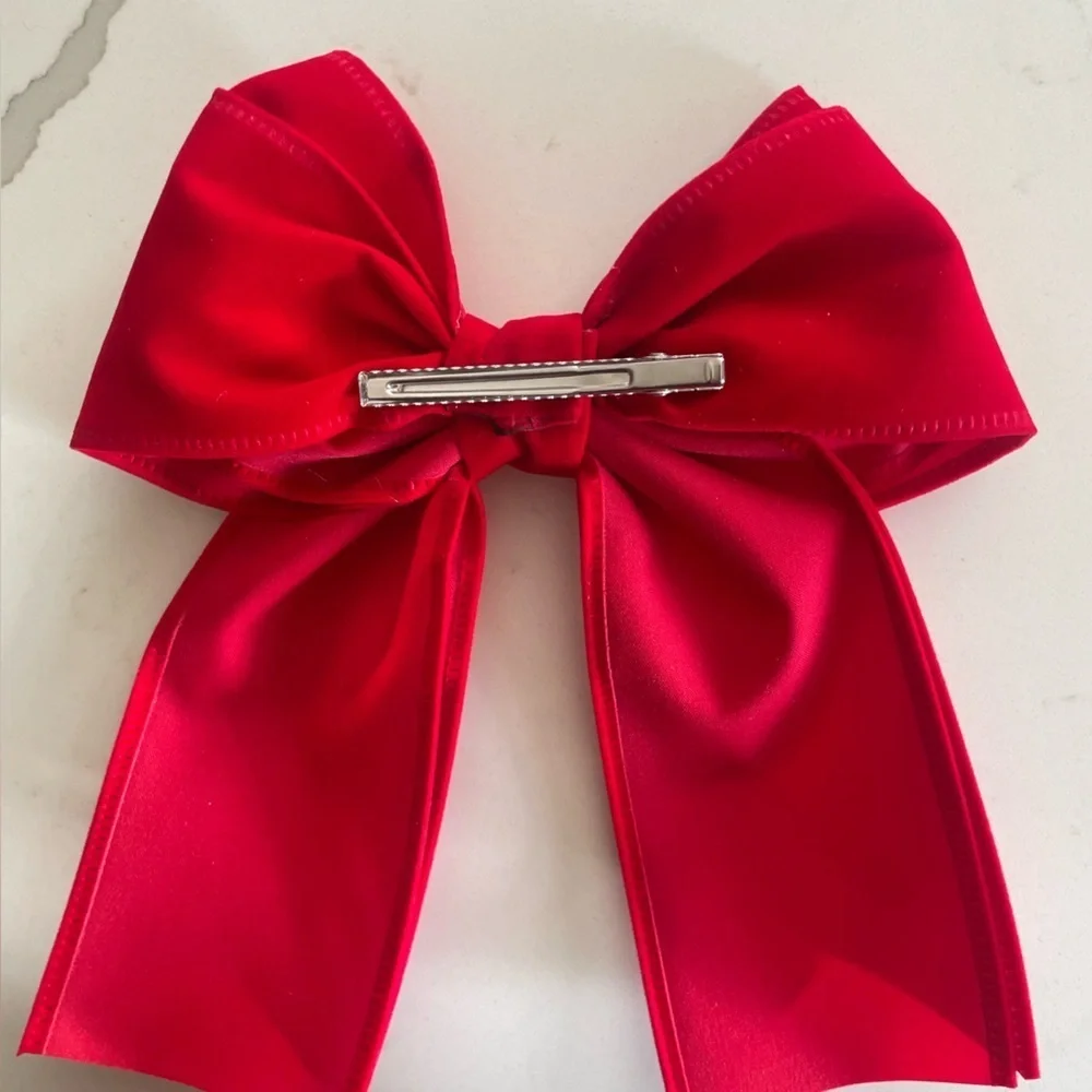 New Elegant Red velvet Bow with Pearls for Kids clip on formal holiday events